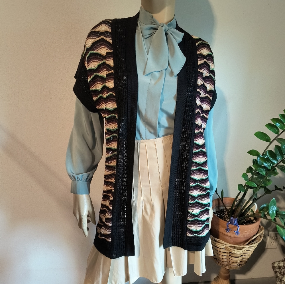 Missoni Black and Multicolor Knit Cardigan Short Sleeve Vest Small
